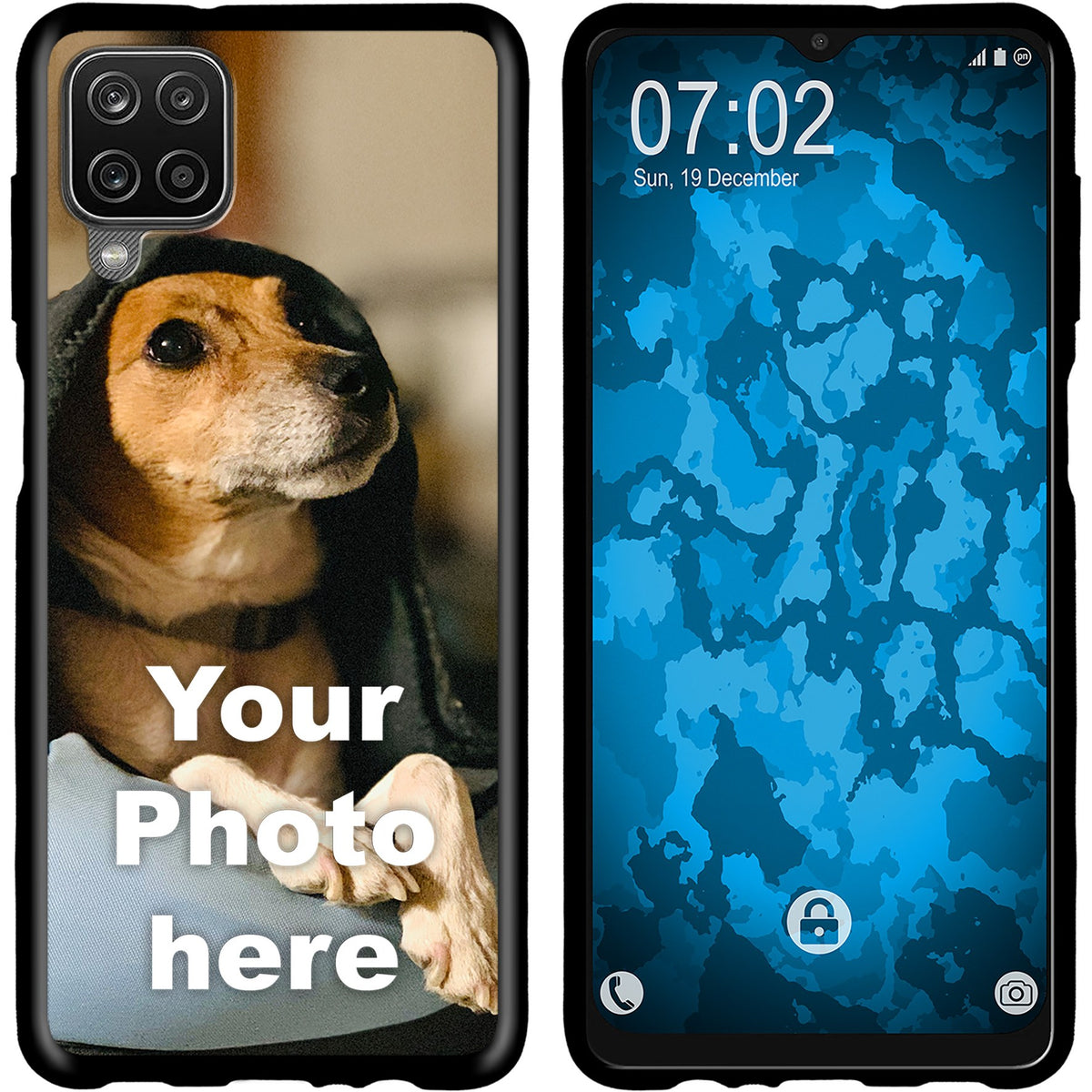 PhoneNatic Case kompatibel mit Galaxy A12 Personalisierte Handyhülle SCHWARZ zum selbst gestalten mit eigenem Foto