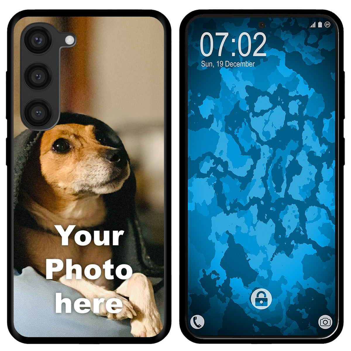 PhoneNatic Case kompatibel mit Galaxy S23 Personalisierte Handyhülle SCHWARZ zum selbst gestalten mit eigenem Foto