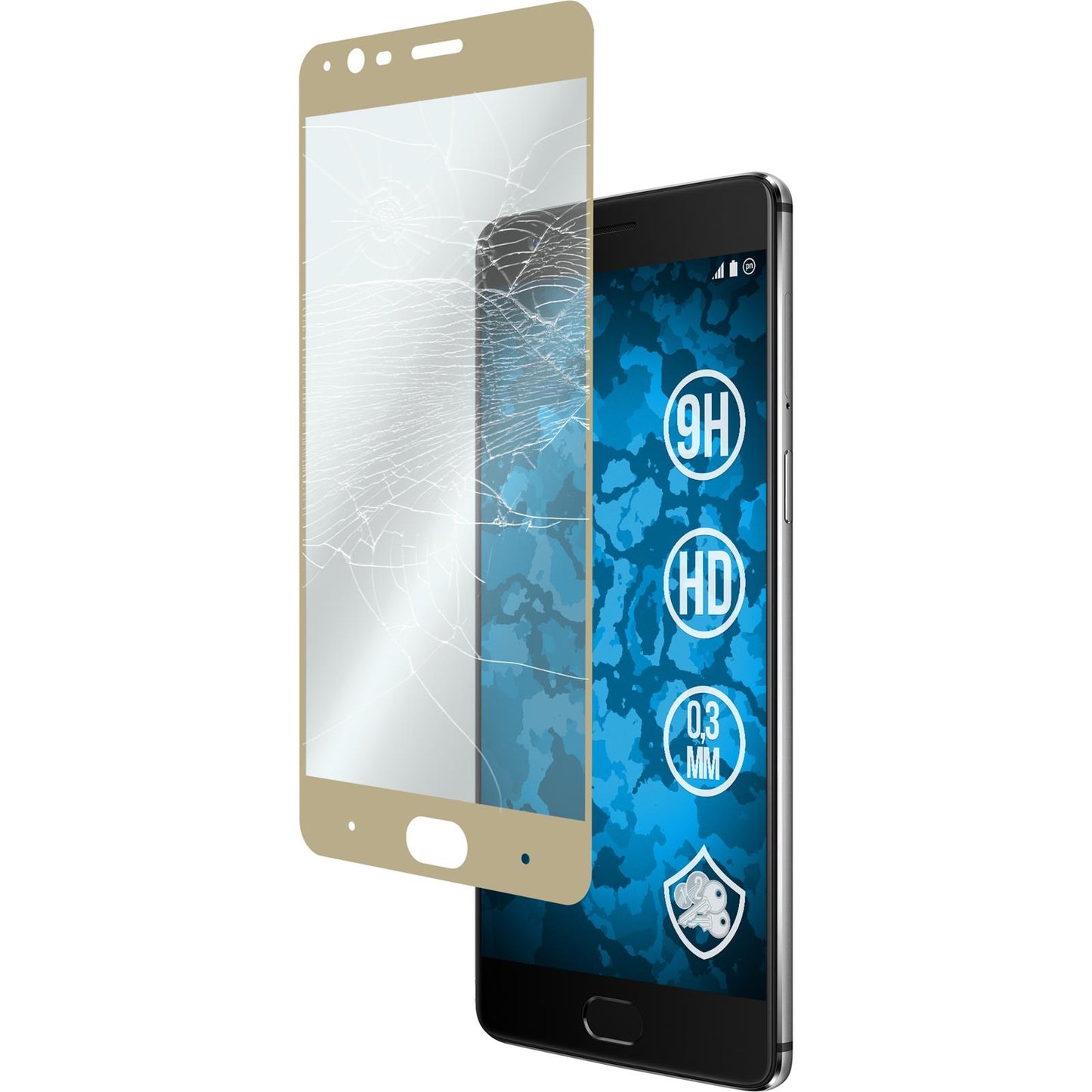 2 x OnePlus 3 Glas-Displayschutzfolie klar full-screen gold