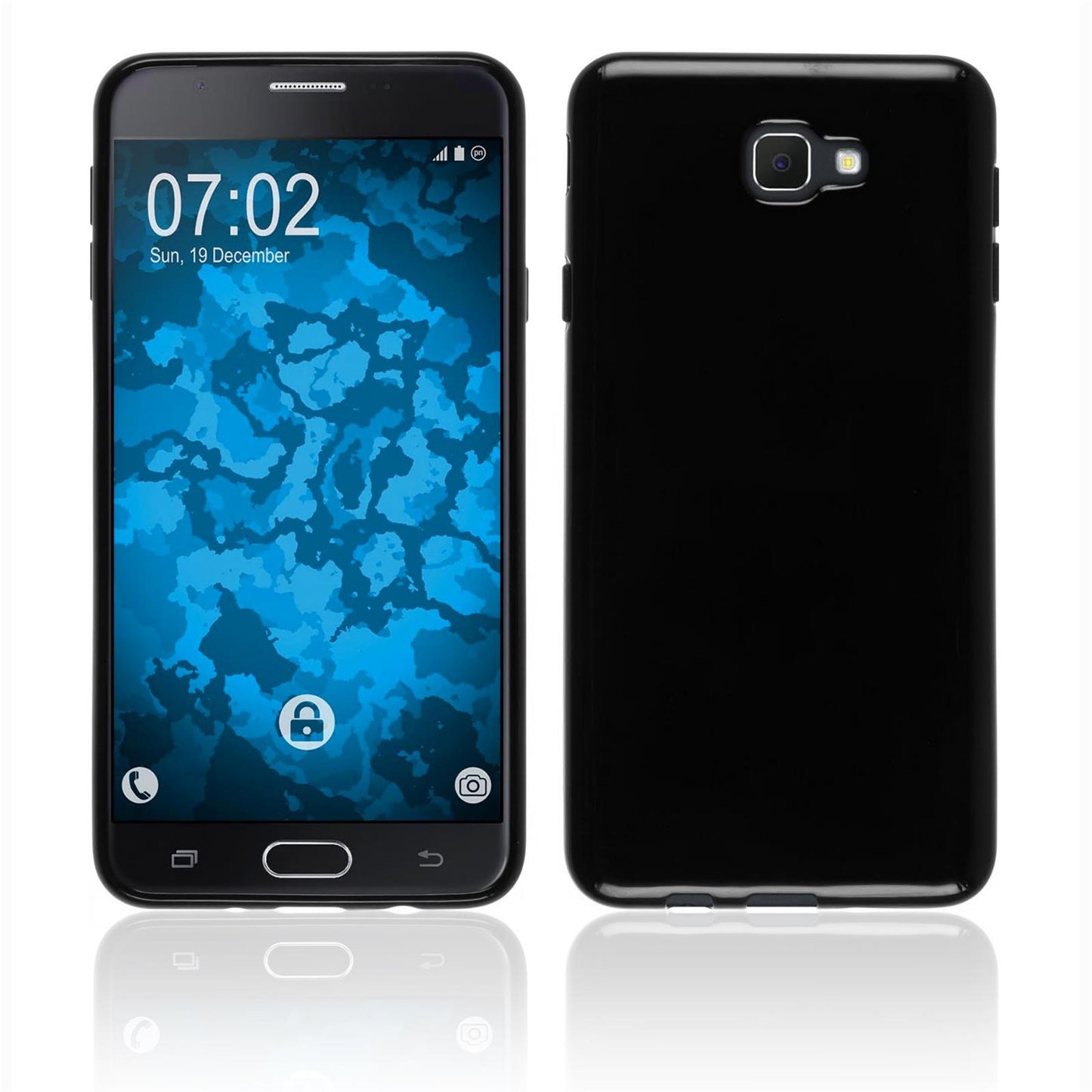 PhoneNatic Case kompatibel mit Samsung Galaxy J7 Prime - schwarz Silikon Hülle + 2 Schutzfolien