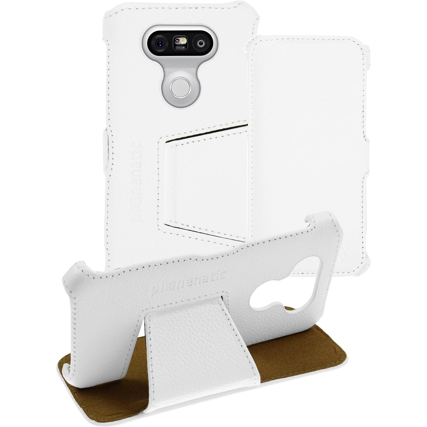 Echt-Lederhülle für LG G5 Leder-Case weifl + Glasfolie