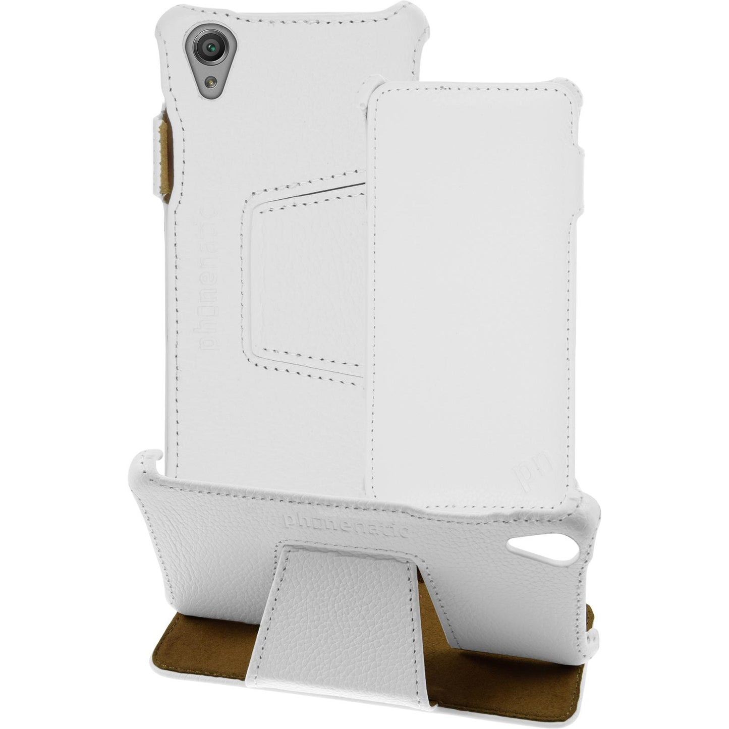 Echt-Lederhülle für Sony Xperia X Leder-Case weifl + Glasfoli