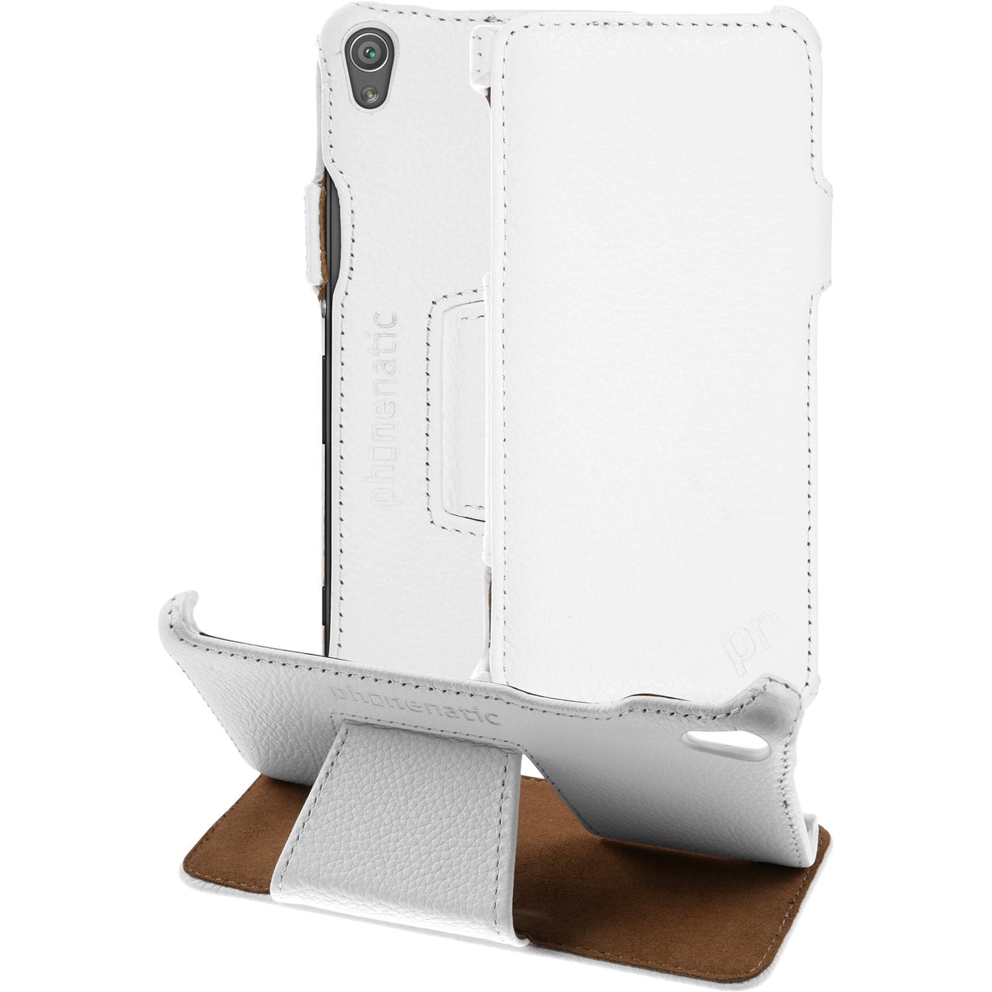 Echt-Lederhülle für Sony Xperia XA Leder-Case weifl + Glasfol