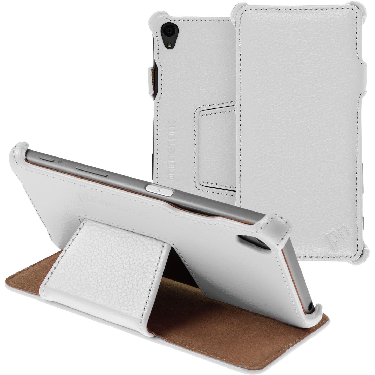 Echt-Lederhülle für Sony Xperia Z5 Leder-Case weifl + Glasfol