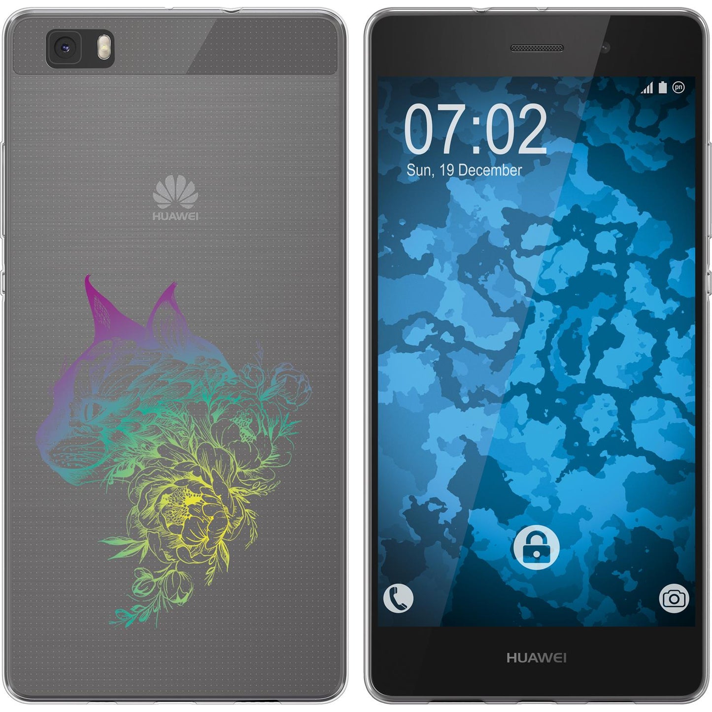 P8 Lite 2015 (1.Gen.) Silikon-Hülle Floral Katze M2-4 Case