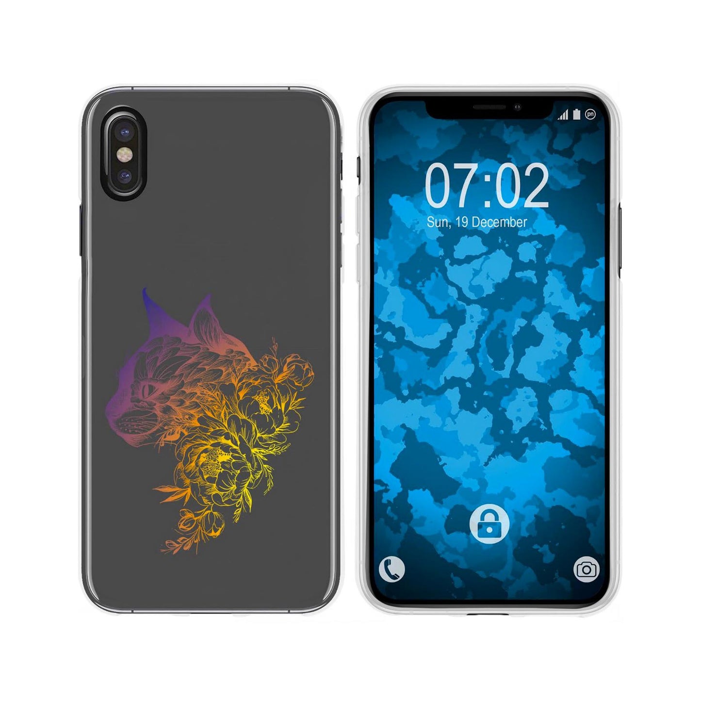 iPhone Xs Max Silikon-Hülle Floral Katze M2-3 Case