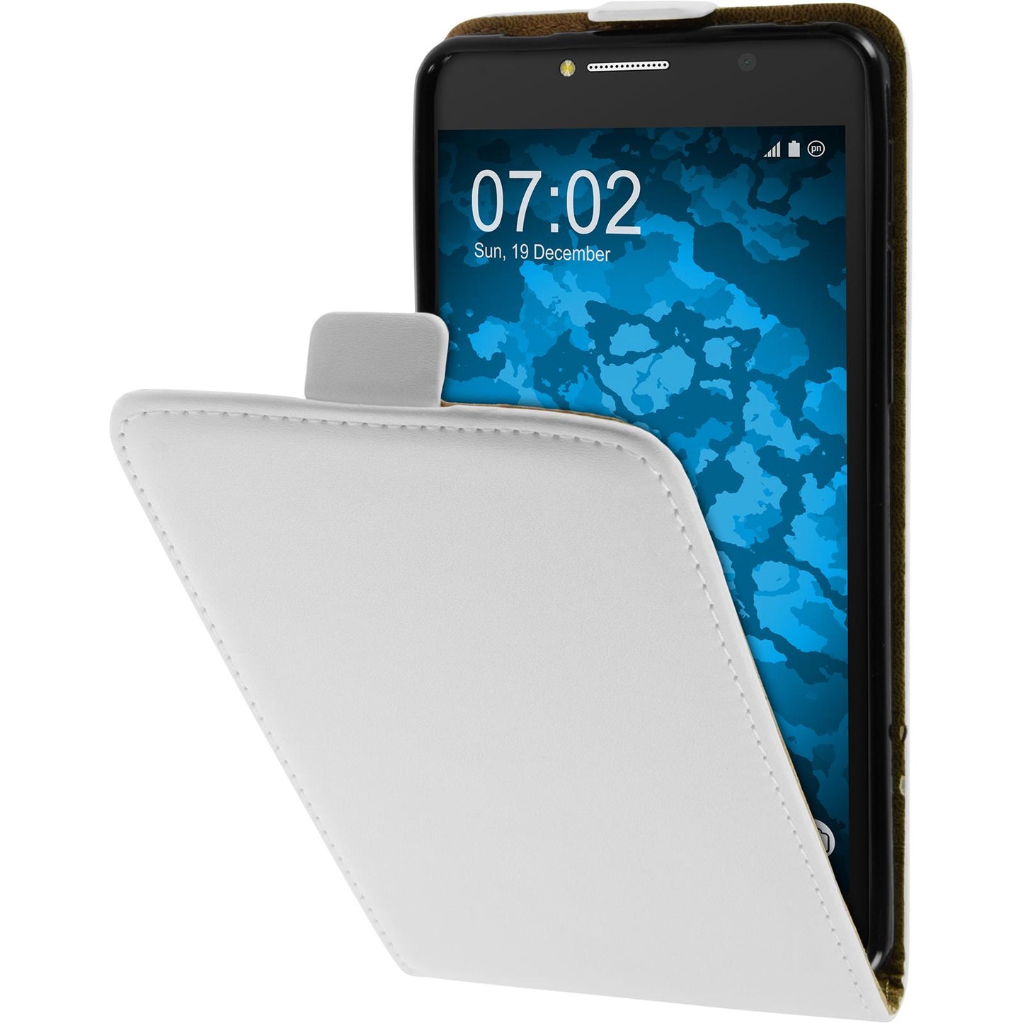 Kunst-Lederhülle für Alcatel POP 4s Flip-Case weifl + 2 Schut