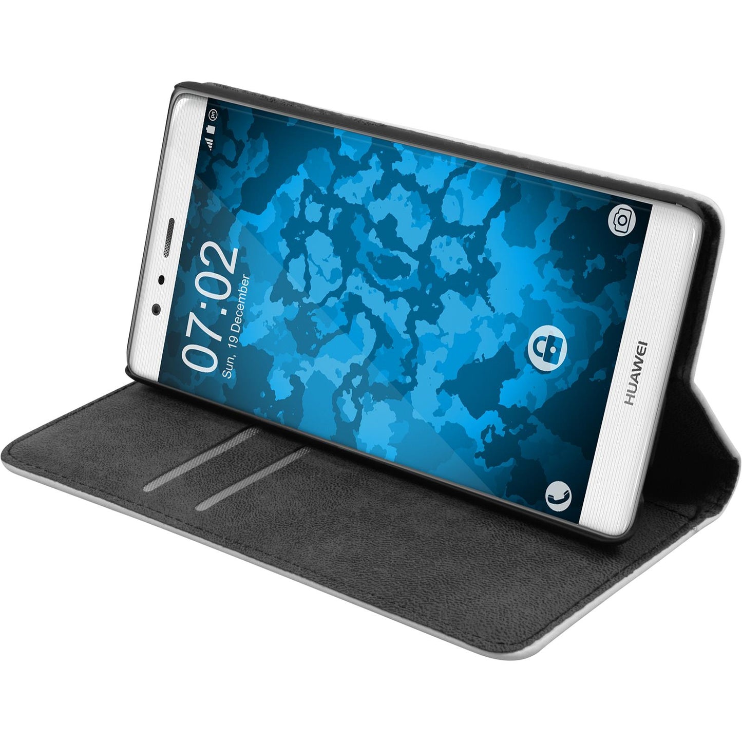 Kunst-Lederhülle für Huawei P9 Book-Case weifl + 2 Schutzfoli