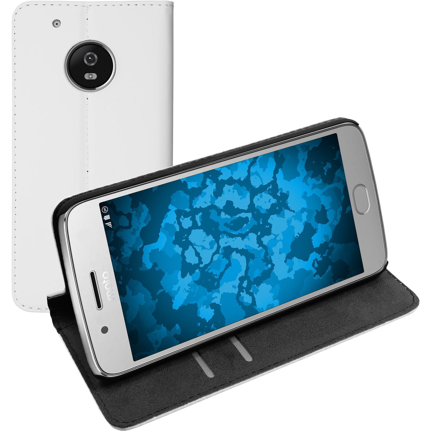 Kunst-Lederhülle für Lenovo Moto G5 Plus Book-Case weifl + 2