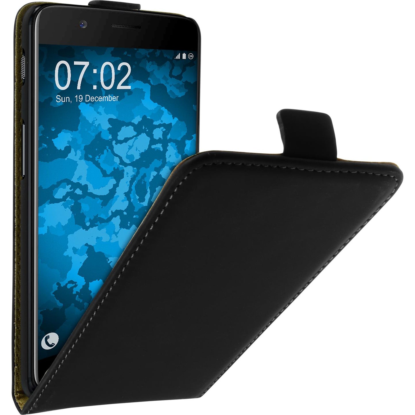 Kunst-Lederhülle für OnePlus 5 Flip-Case schwarz + 2 Schutz