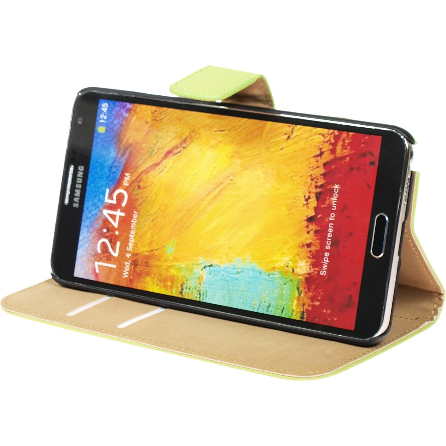 Kunst-Lederhülle für Samsung Galaxy Note 3 Wallet grün + 2 S