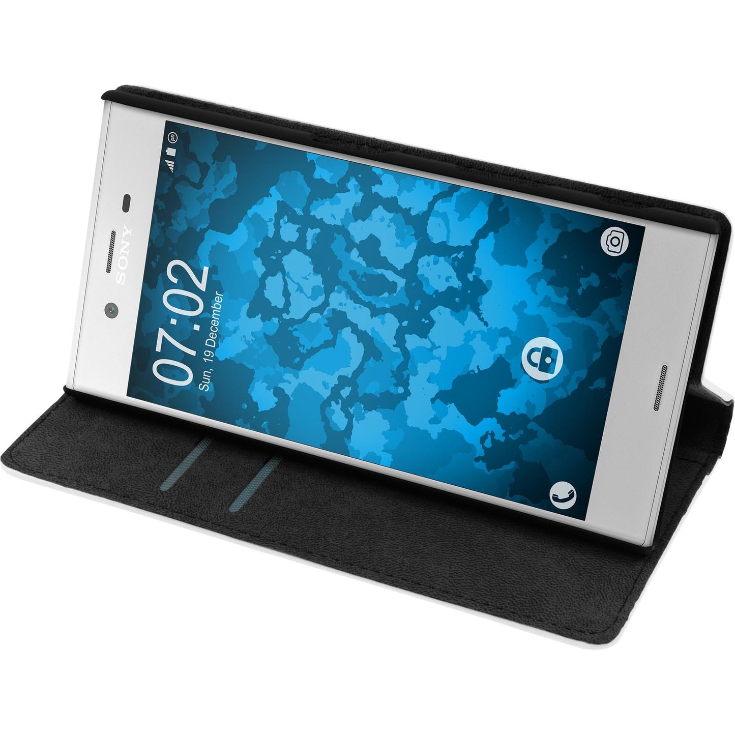 Kunst-Lederhülle für Sony Xperia XZs Book-Case weifl + 2 Schu