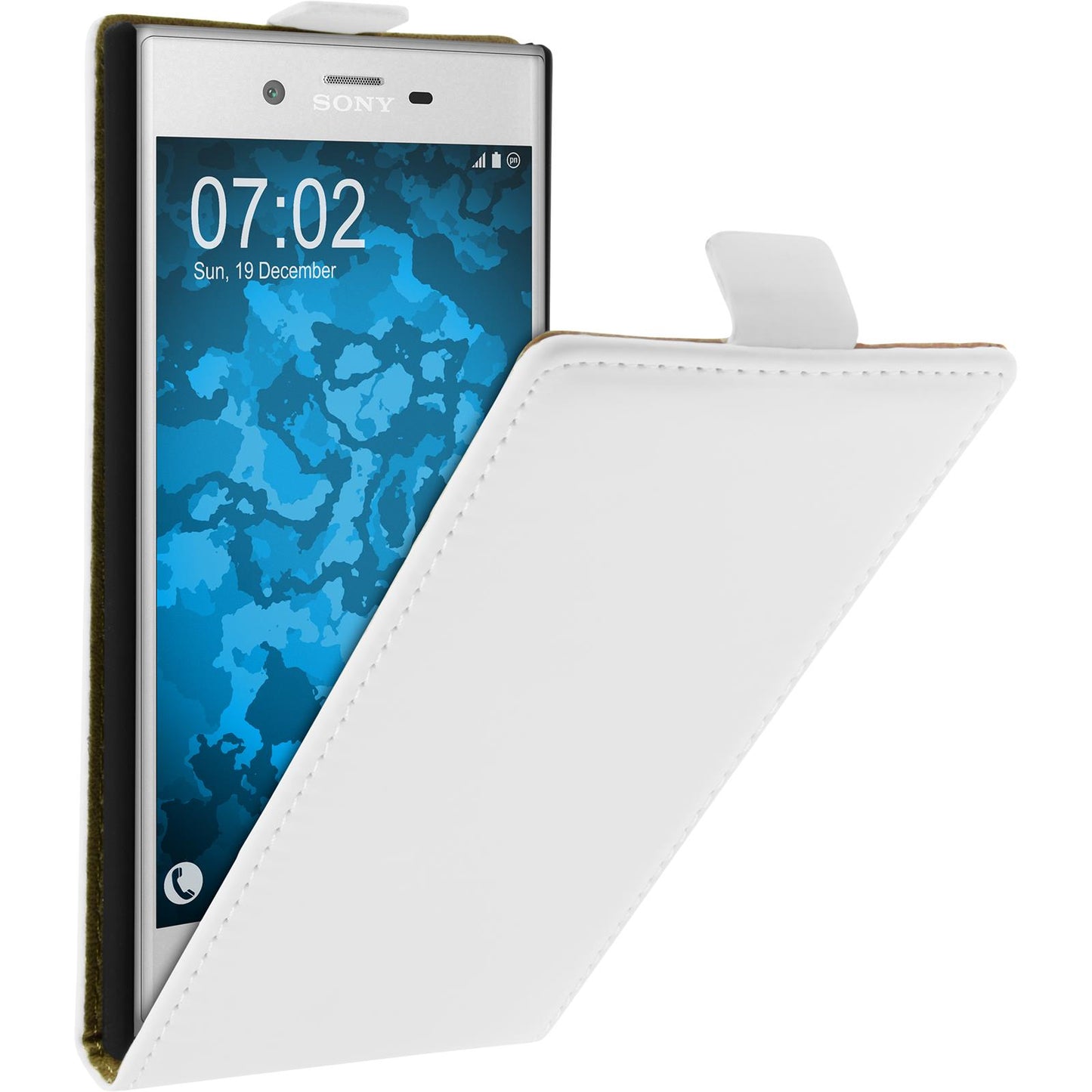 Kunst-Lederhülle für Sony Xperia XZs Flip-Case weifl + 2 Schu