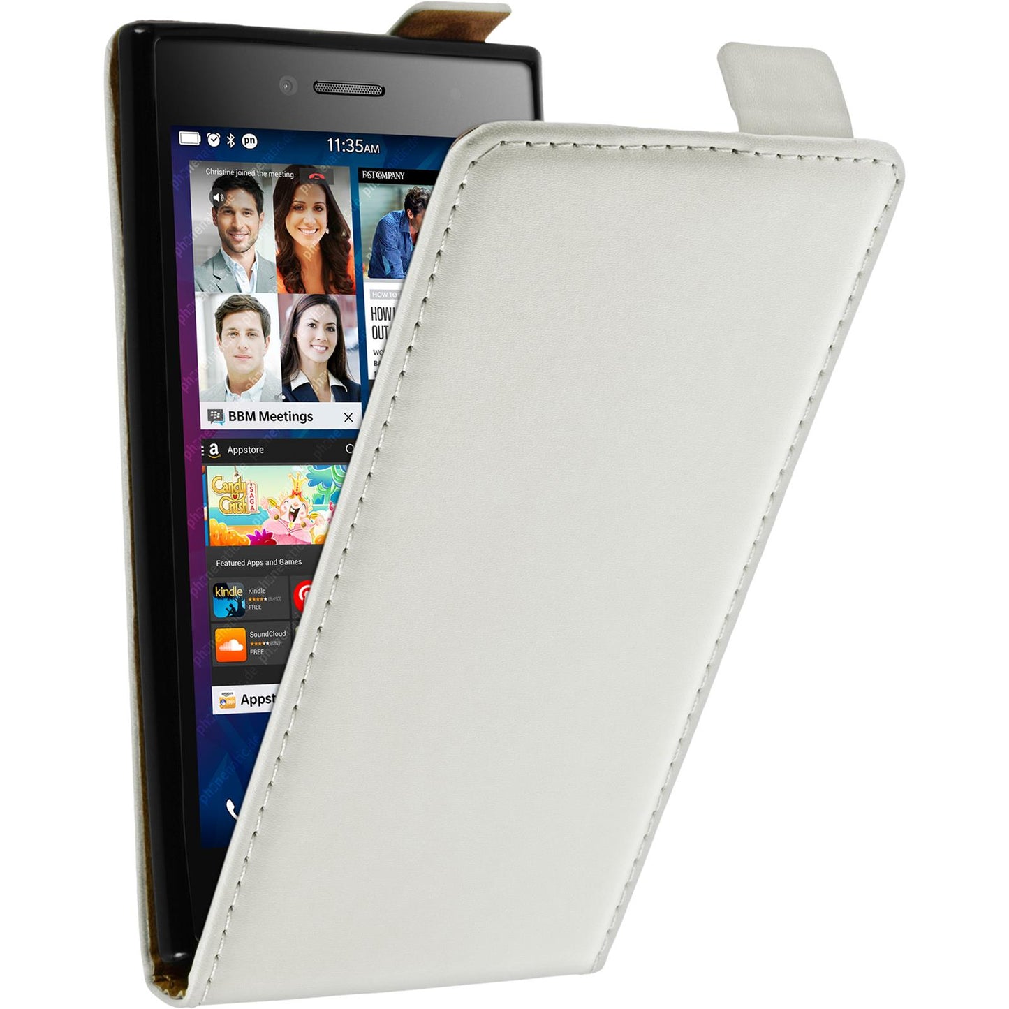 Kunst-Lederhülle für BlackBerry Leap Flip-Case weifl + 2 Schu