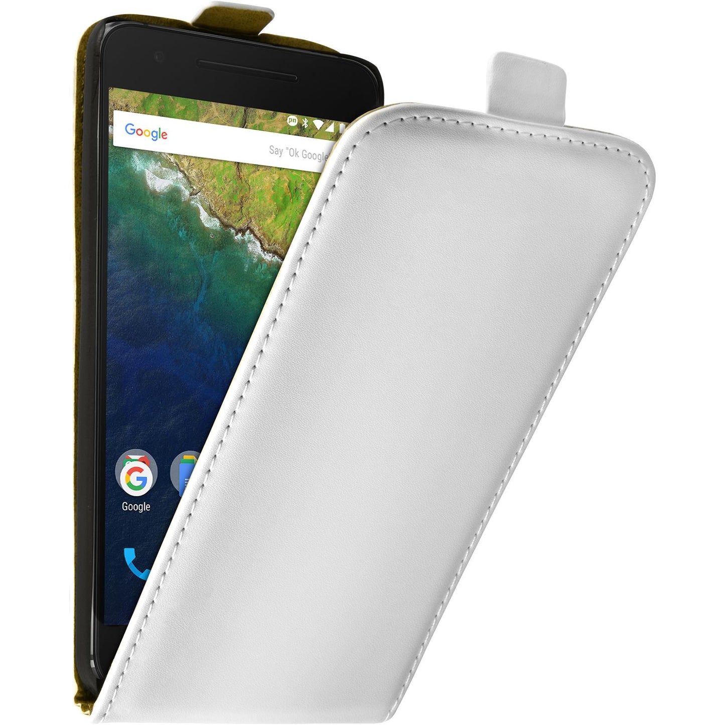 Kunst-Lederhülle für Google Nexus 6P Flip-Case weifl + 2 Schu
