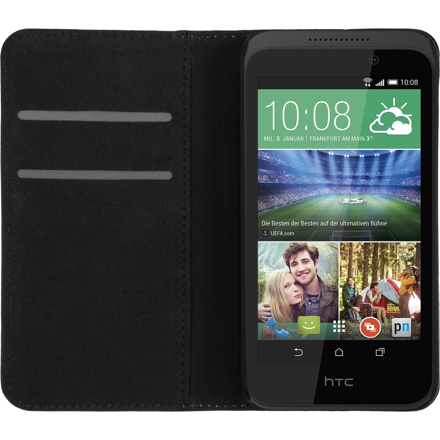 Kunst-Lederhülle für HTC Desire 320 Book-Case weifl + 2 Schut
