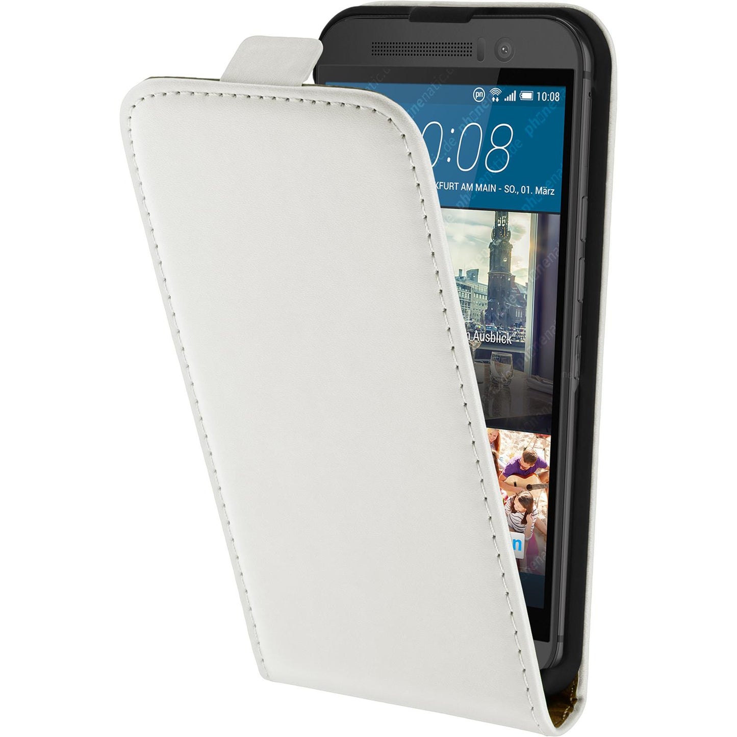 Kunst-Lederhülle für HTC One M9 Flip-Case weifl + 2 Schutzfol