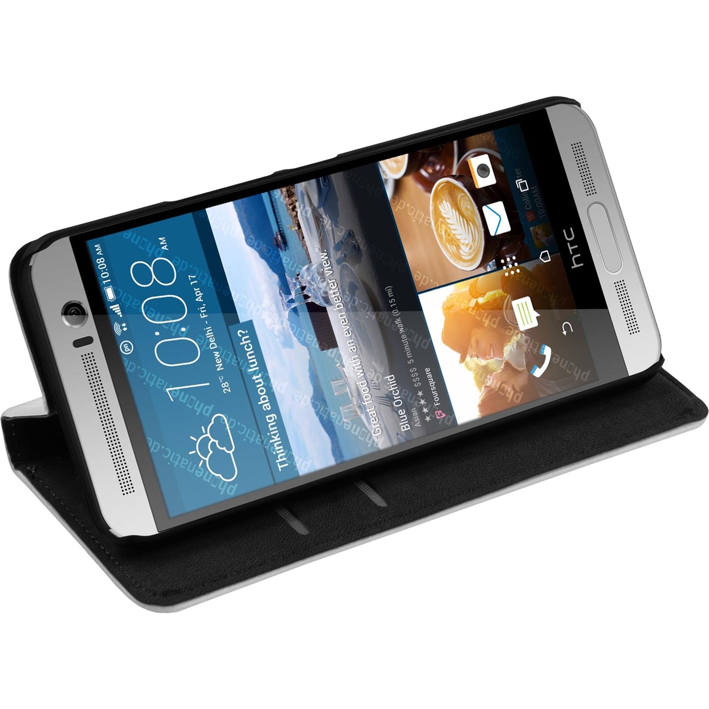 Kunst-Lederhülle für HTC One M9 Plus Book-Case weifl + 2 Schu