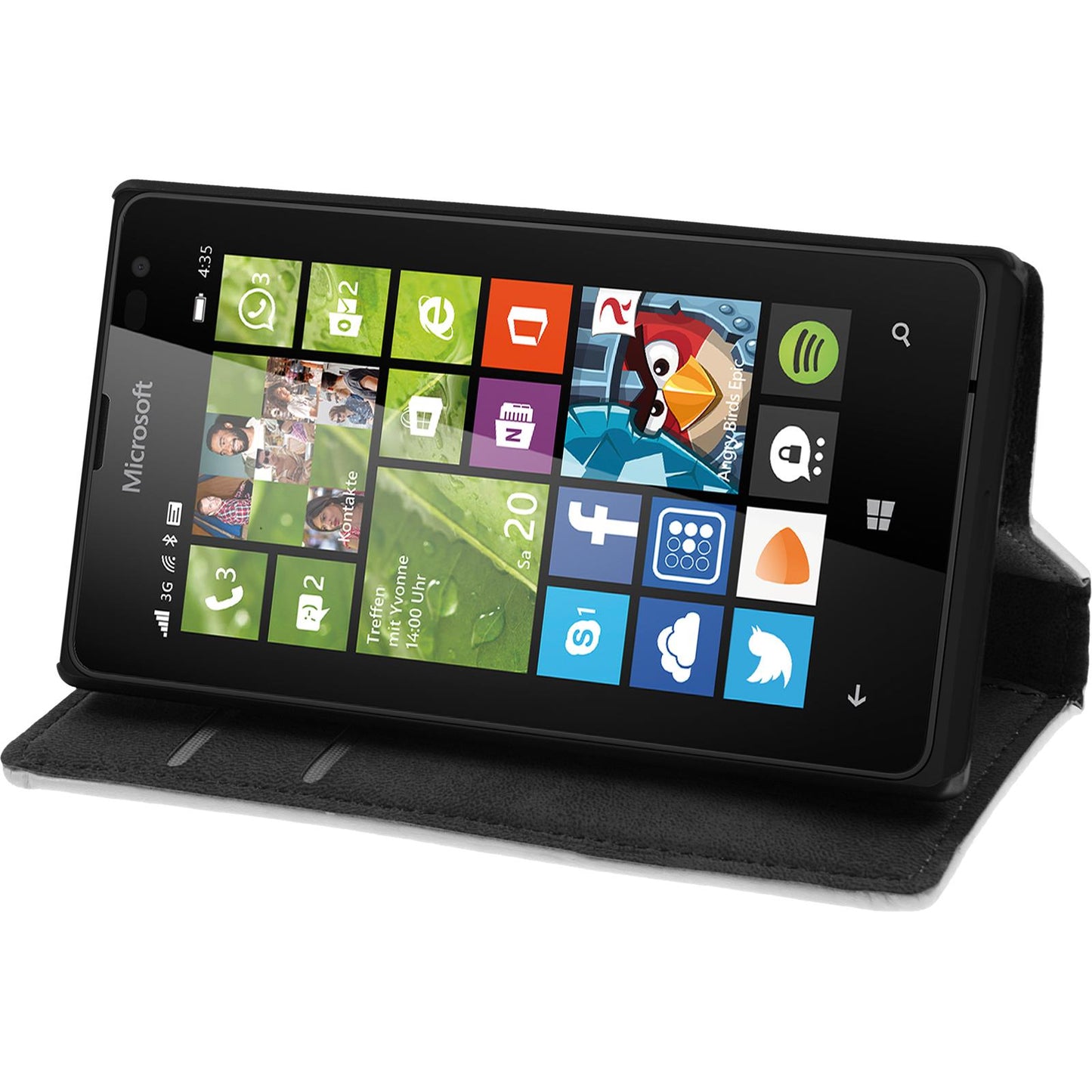Kunst-Lederhülle für Microsoft Lumia 435 Book-Case weifl + 2