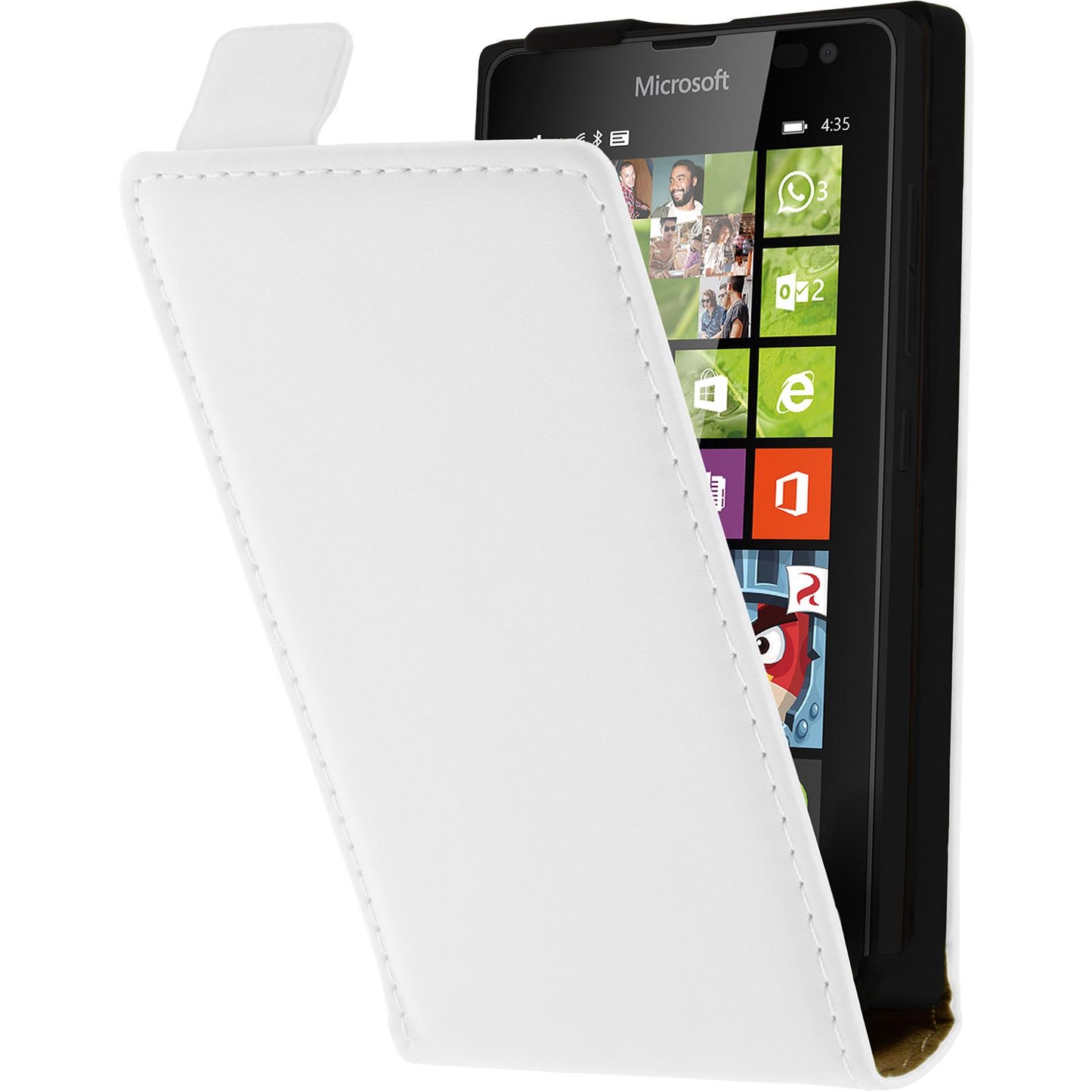 Kunst-Lederhülle für Microsoft Lumia 435 Flip-Case weifl + 2