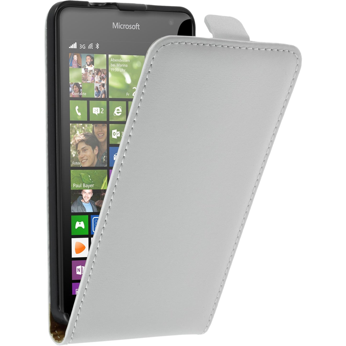 Kunst-Lederhülle für Microsoft Lumia 535 Flip-Case weifl + 2