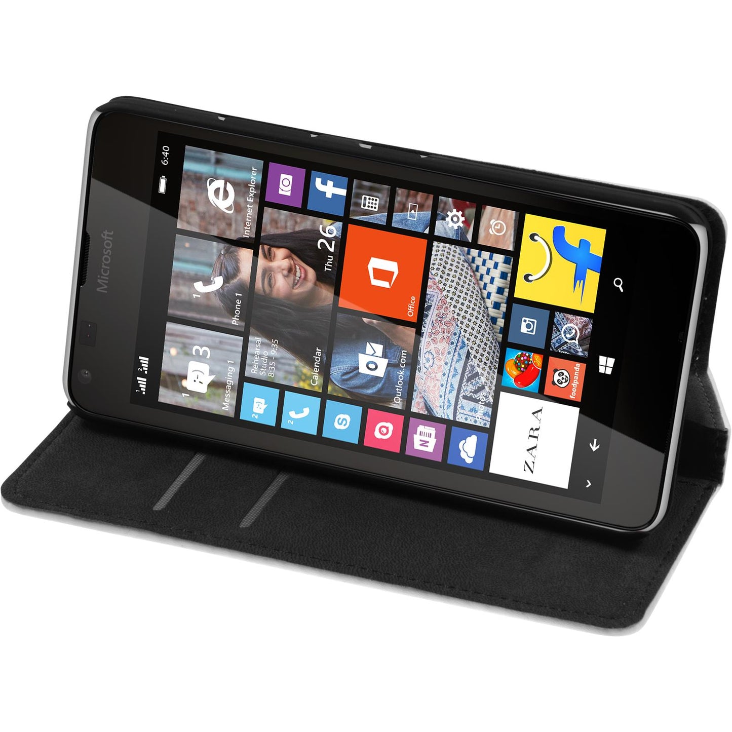 Kunst-Lederhülle für Microsoft Lumia 640 Book-Case weiß + 2