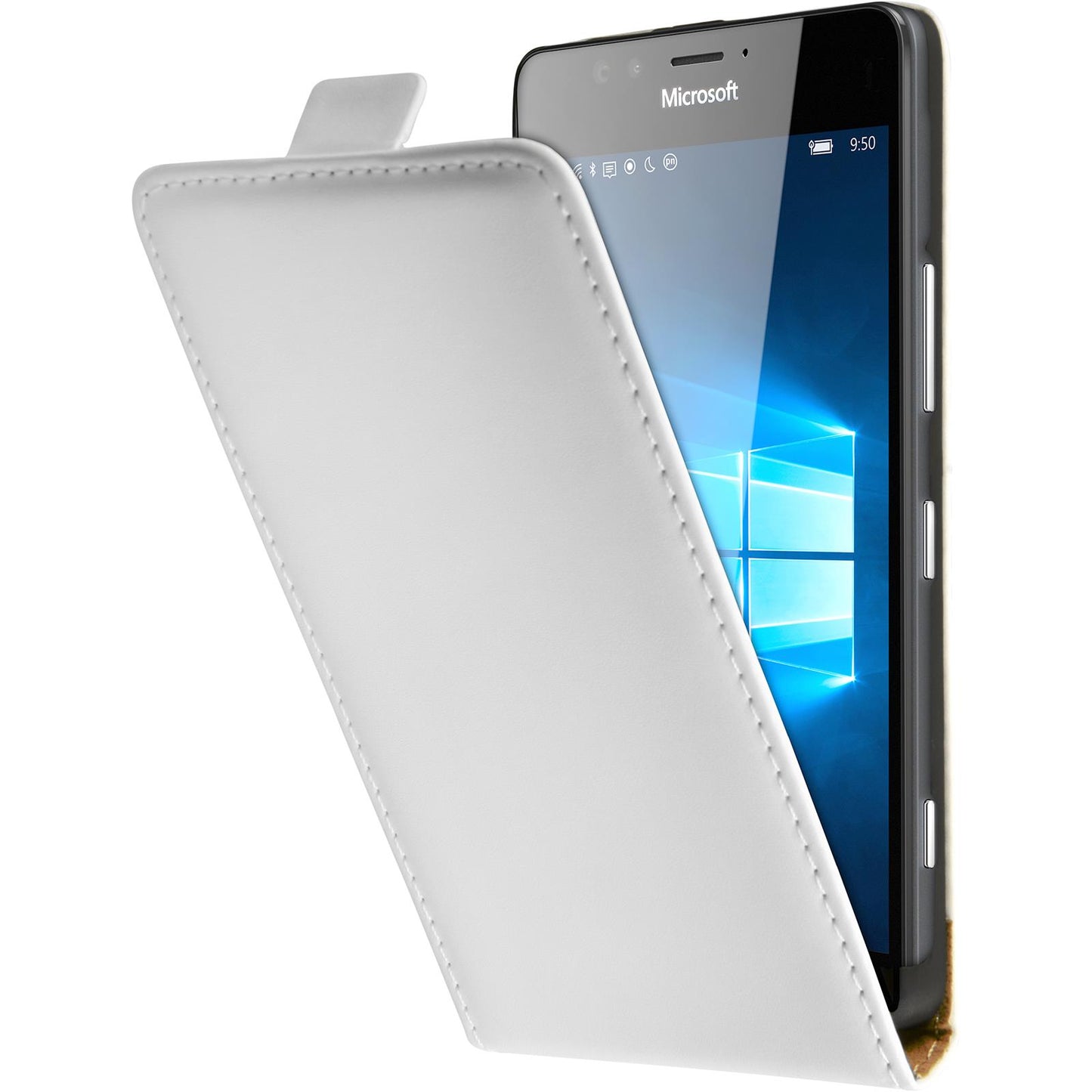 Kunst-Lederhülle für Microsoft Lumia 950 Flip-Case weifl + 2