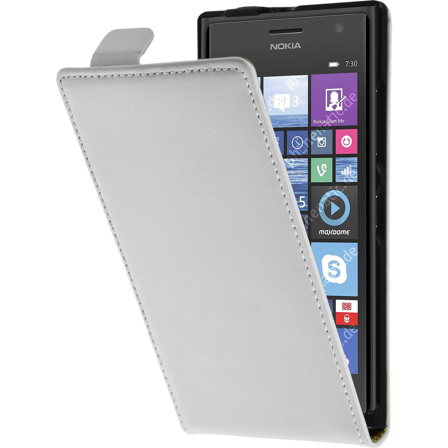 Kunst-Lederhülle für Nokia Lumia 730 Flip-Case weifl + 2 Sch