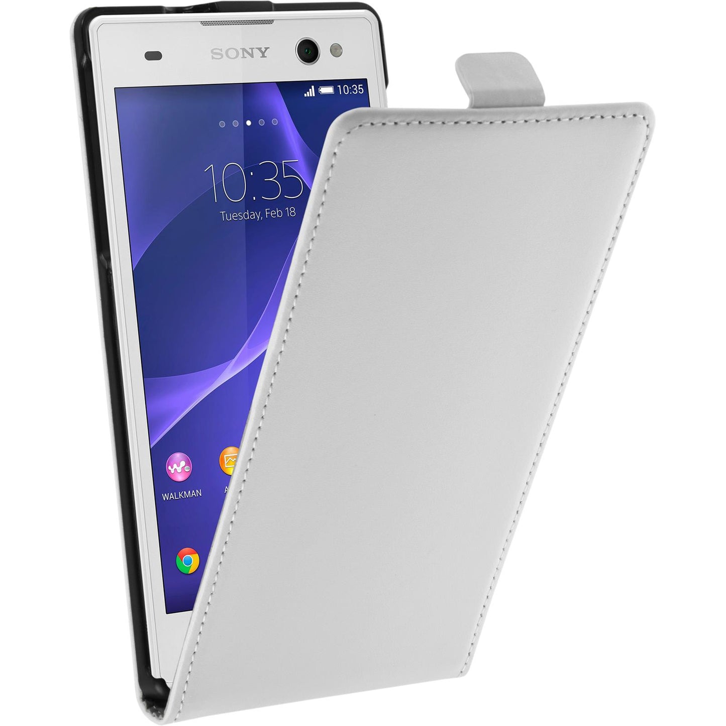 Kunst-Lederhülle für Sony Xperia C3 Flip-Case weifl + 2 Schut