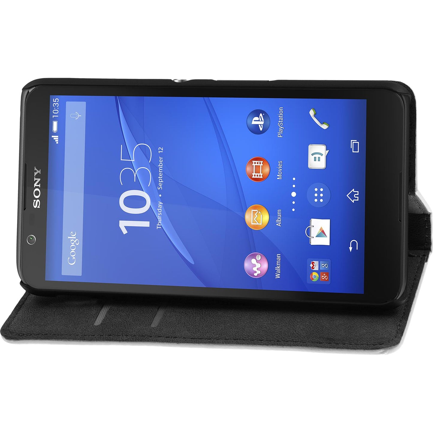 Kunst-Lederhülle für Sony Xperia E4 Book-Case weifl + 2 Schut