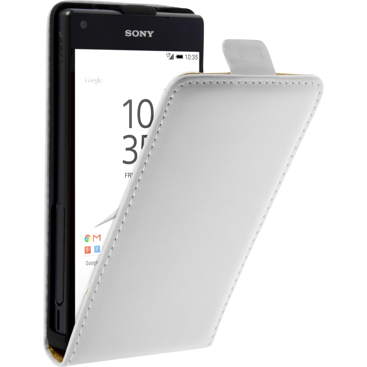 Kunst-Lederhülle für Sony Xperia Z5 Compact Flip-Case weifl +