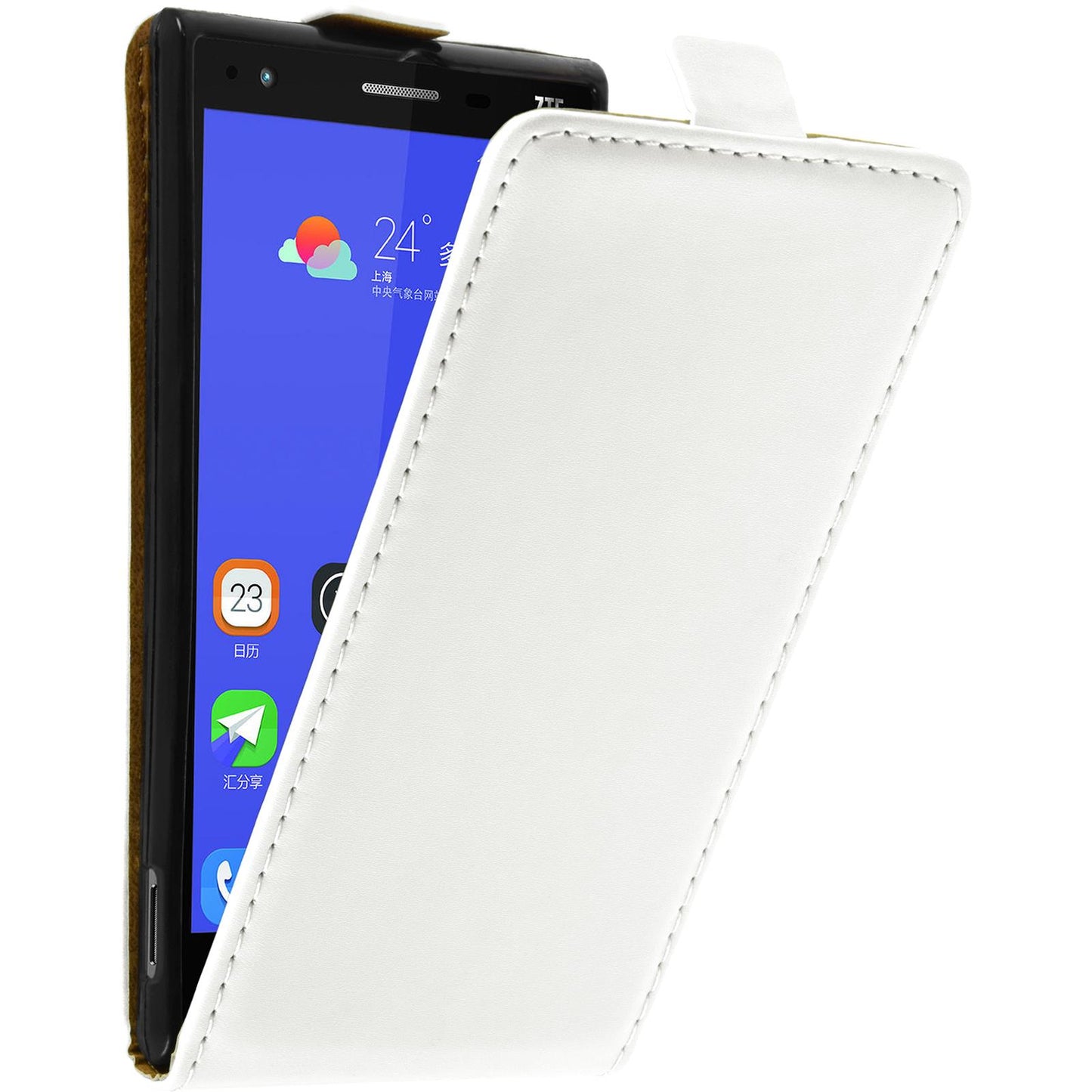 Kunst-Lederhülle für ZTE Star 2 Flip-Case weifl + 2 Schutzfol