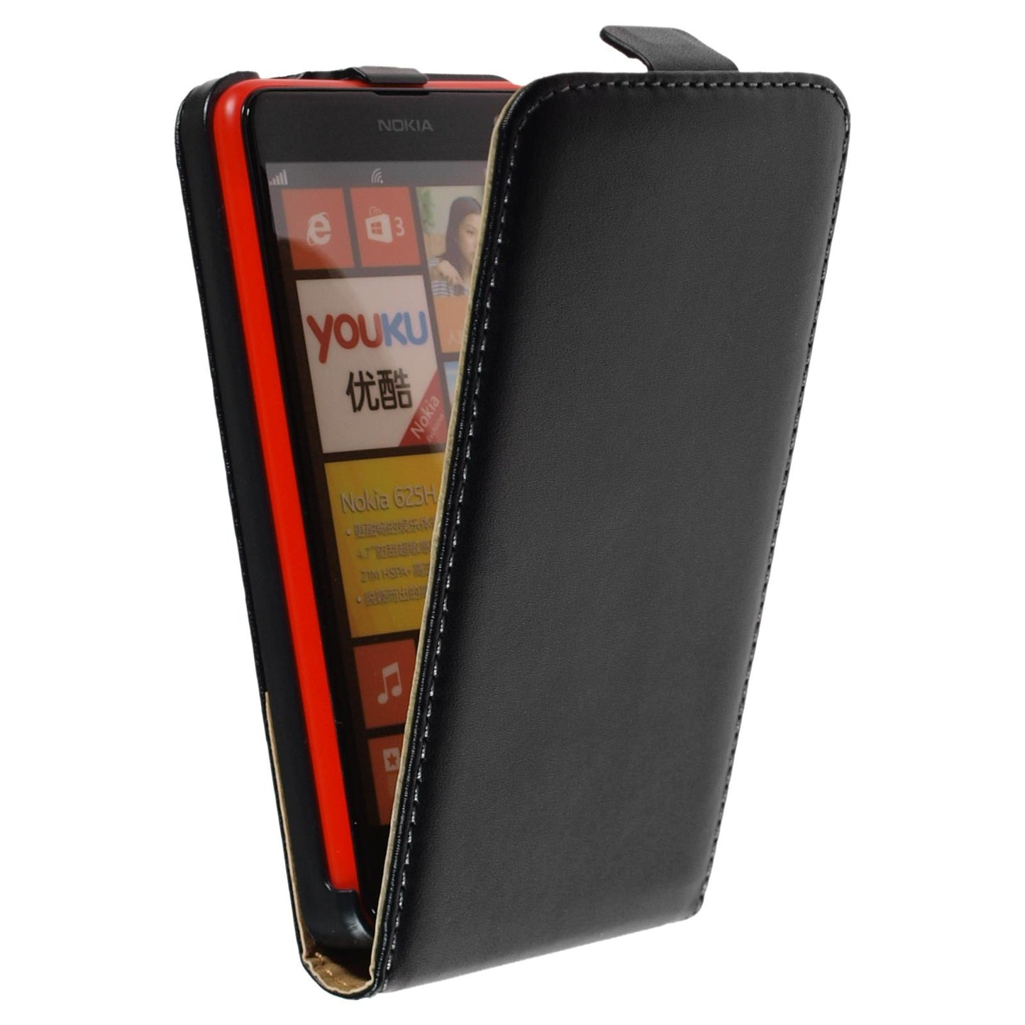 Kunst-Lederhülle für Nokia Lumia 625 Flip-Case schwarz + 2