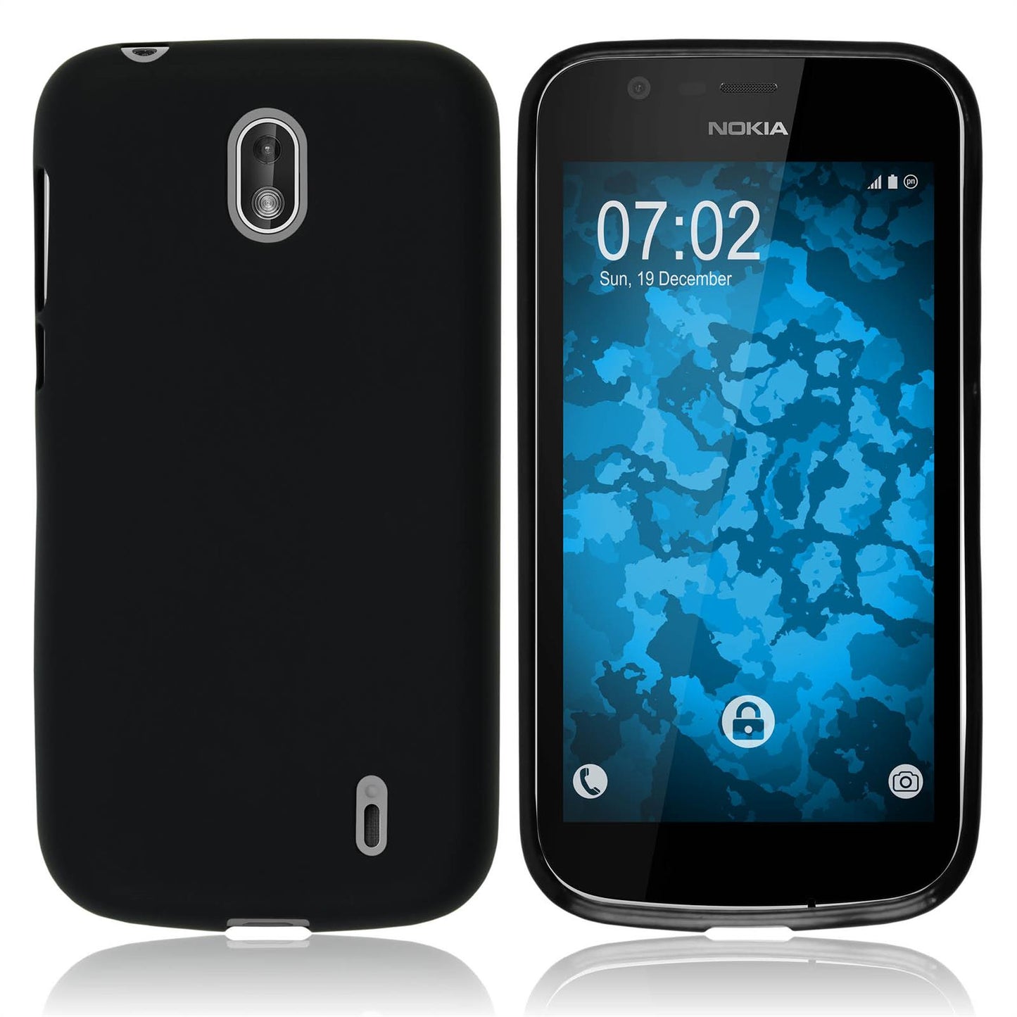 PhoneNatic Case kompatibel mit Nokia 1 - schwarz Silikon Hülle matt Cover