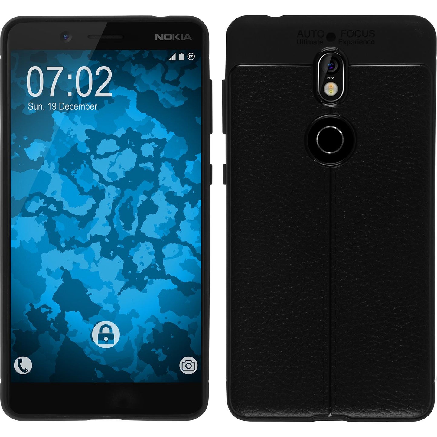 PhoneNatic Case kompatibel mit Nokia 7 - schwarz Silikon Hülle Lederoptik Cover