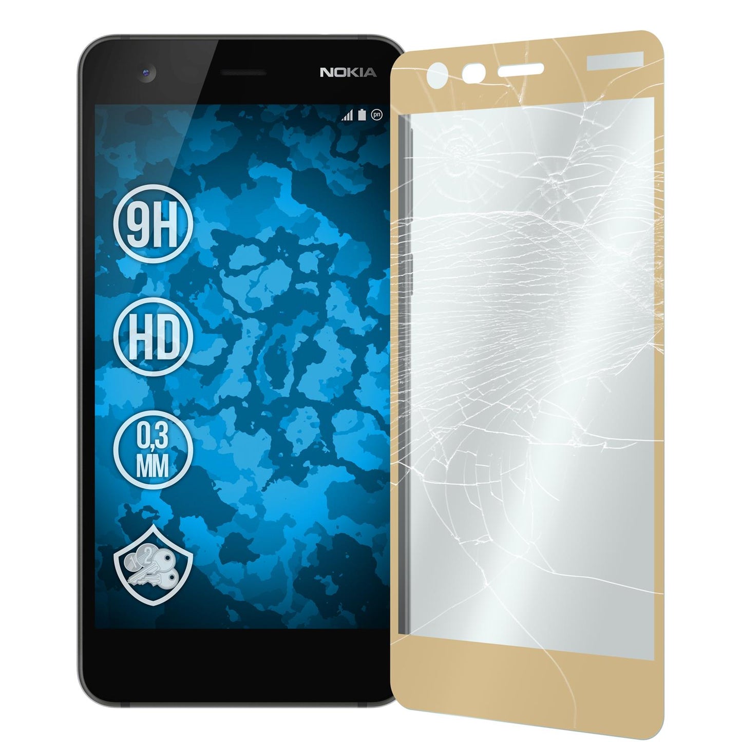 2 x Nokia 2 Glas-Displayschutzfolie klar full-screen gold