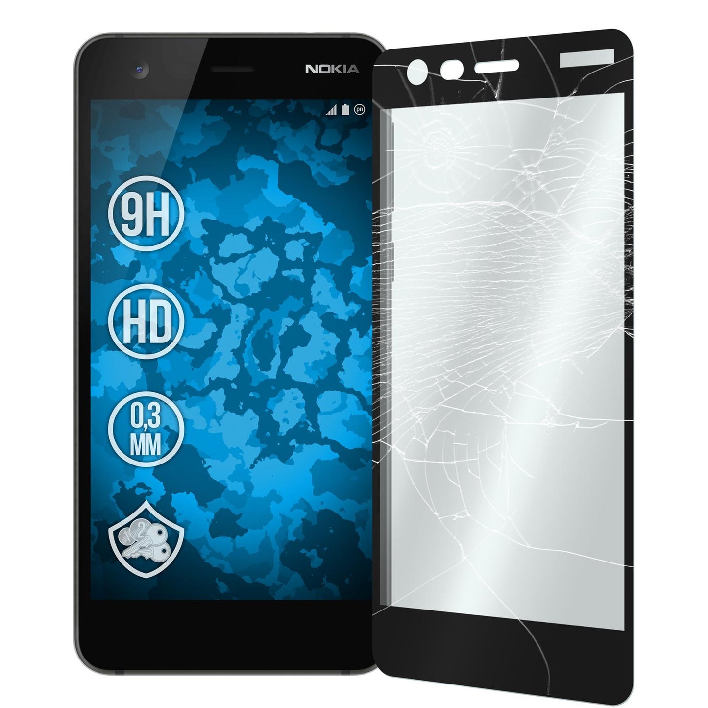 2 x Nokia 2 Glas-Displayschutzfolie klar full-screen schwar