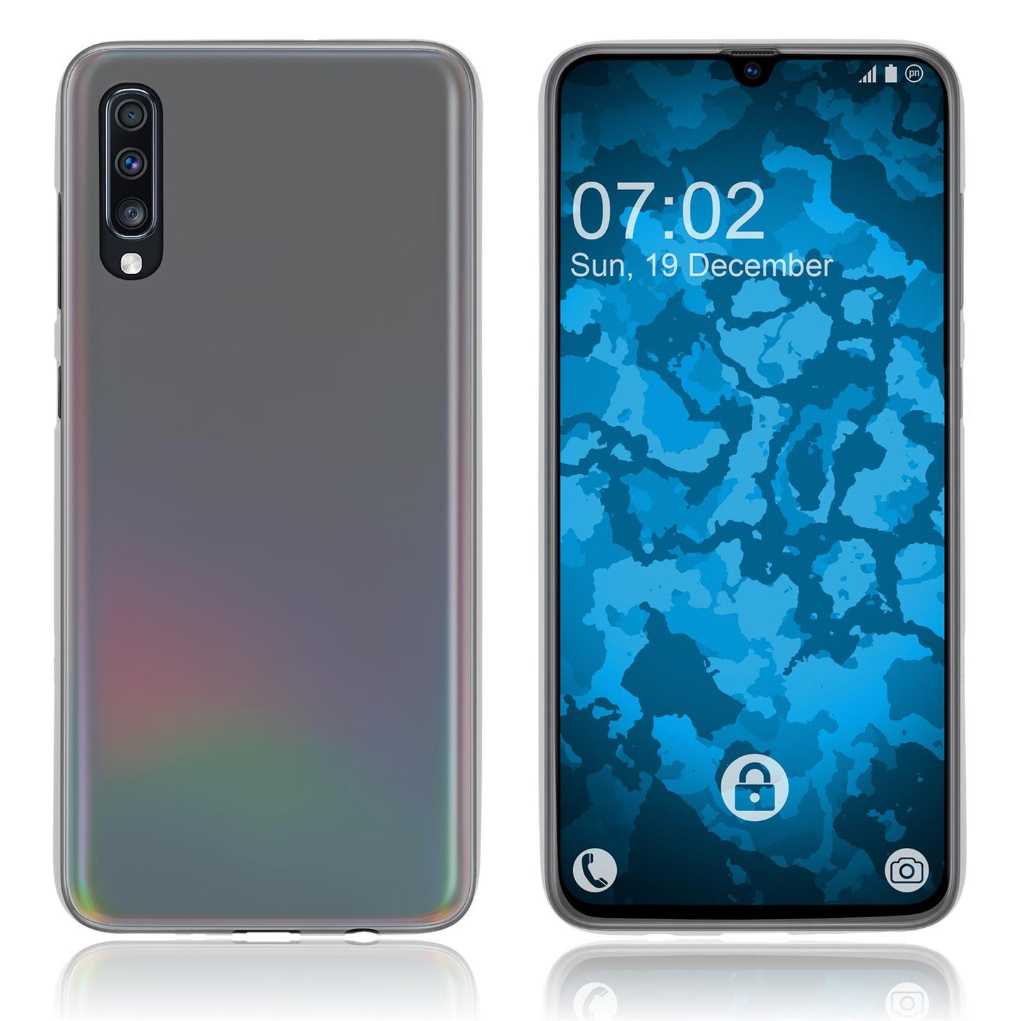 PhoneNatic Case kompatibel mit Samsung Galaxy A70 - transparent-weifl Silikon Hülle matt + 2 Schutzfolien