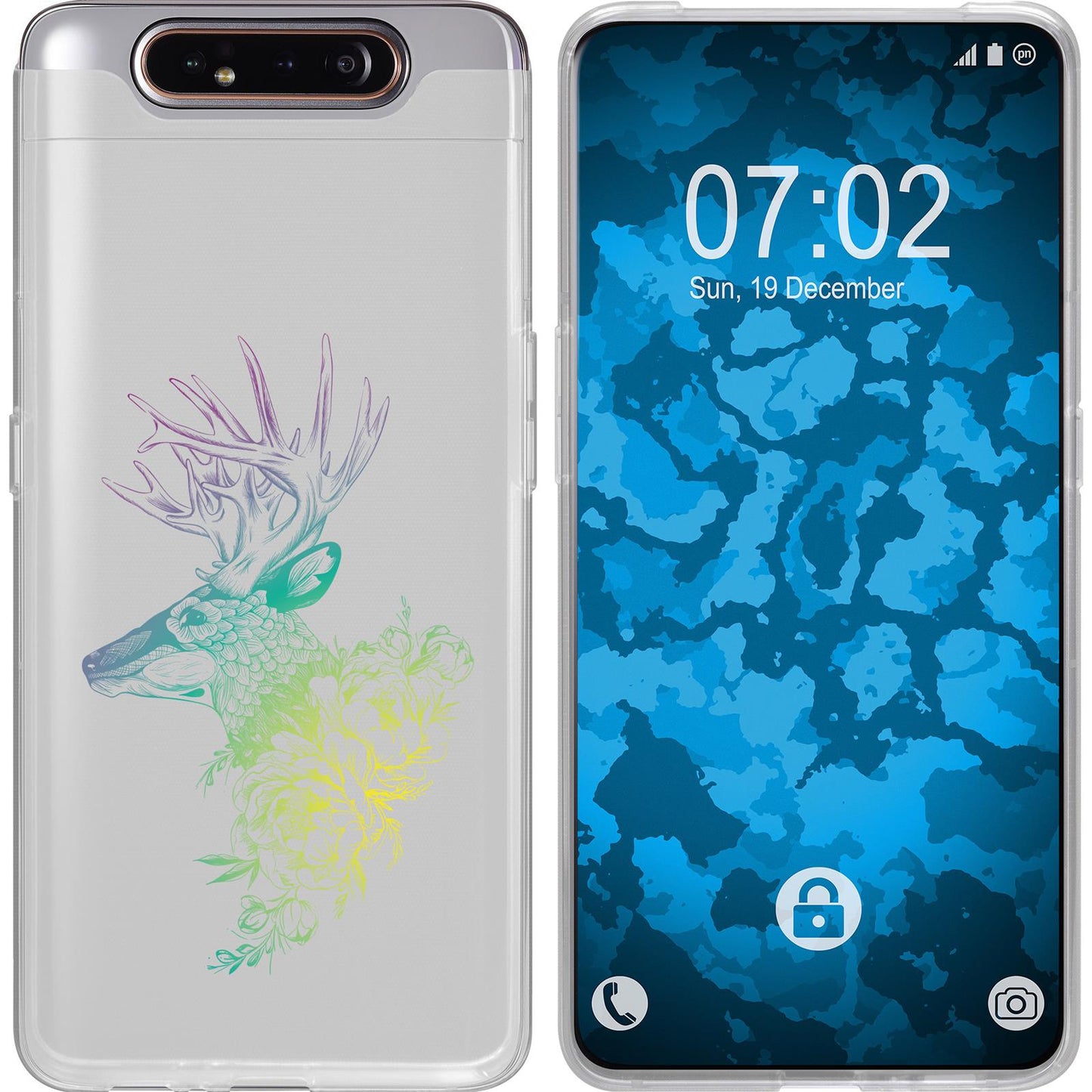 Galaxy A80 Silikon-Hülle Floral Hirsch M7-4 Case