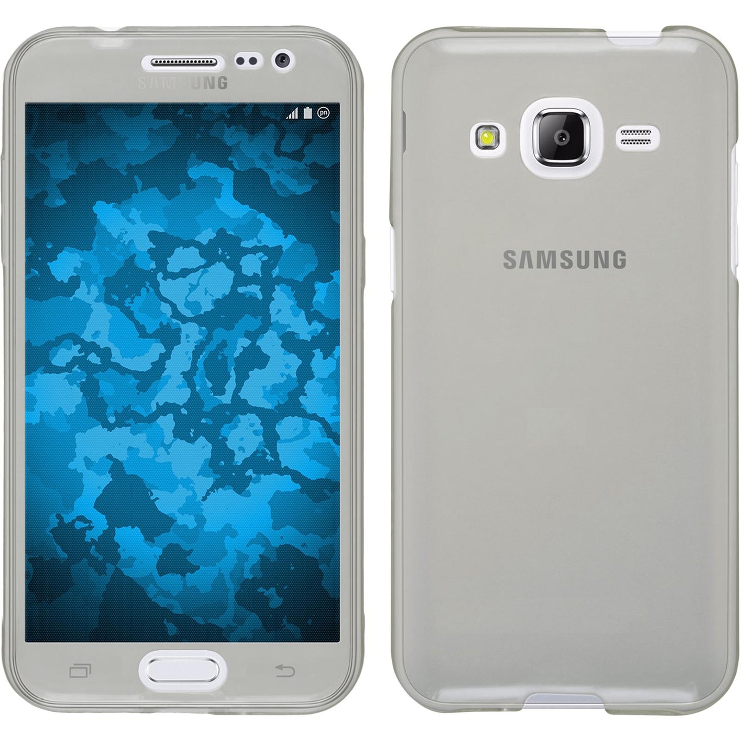 PhoneNatic Case kompatibel mit Samsung Galaxy J2 (2015) - grau Silikon Hülle 360∞ Fullbody + 2 Schutzfolien