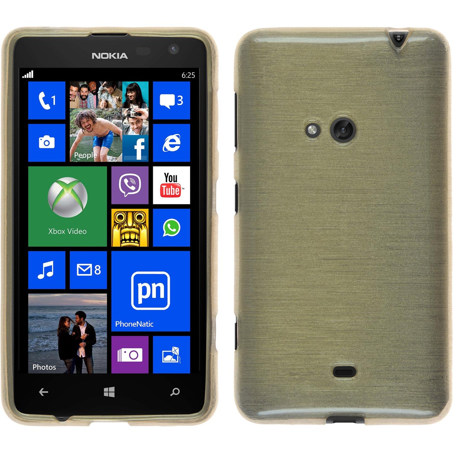 PhoneNatic Case kompatibel mit Nokia Lumia 625 - gold Silikon Hülle brushed + 2 Schutzfolien