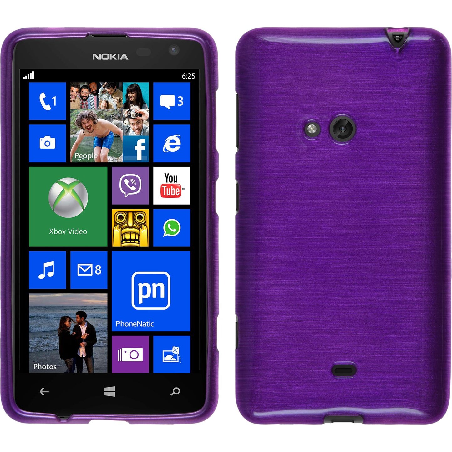 PhoneNatic Case kompatibel mit Nokia Lumia 625 - lila Silikon Hülle brushed + 2 Schutzfolien