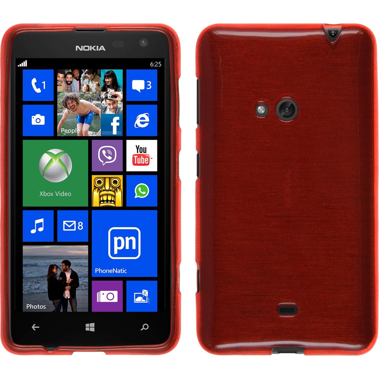 PhoneNatic Case kompatibel mit Nokia Lumia 625 - rot Silikon Hülle brushed + 2 Schutzfolien