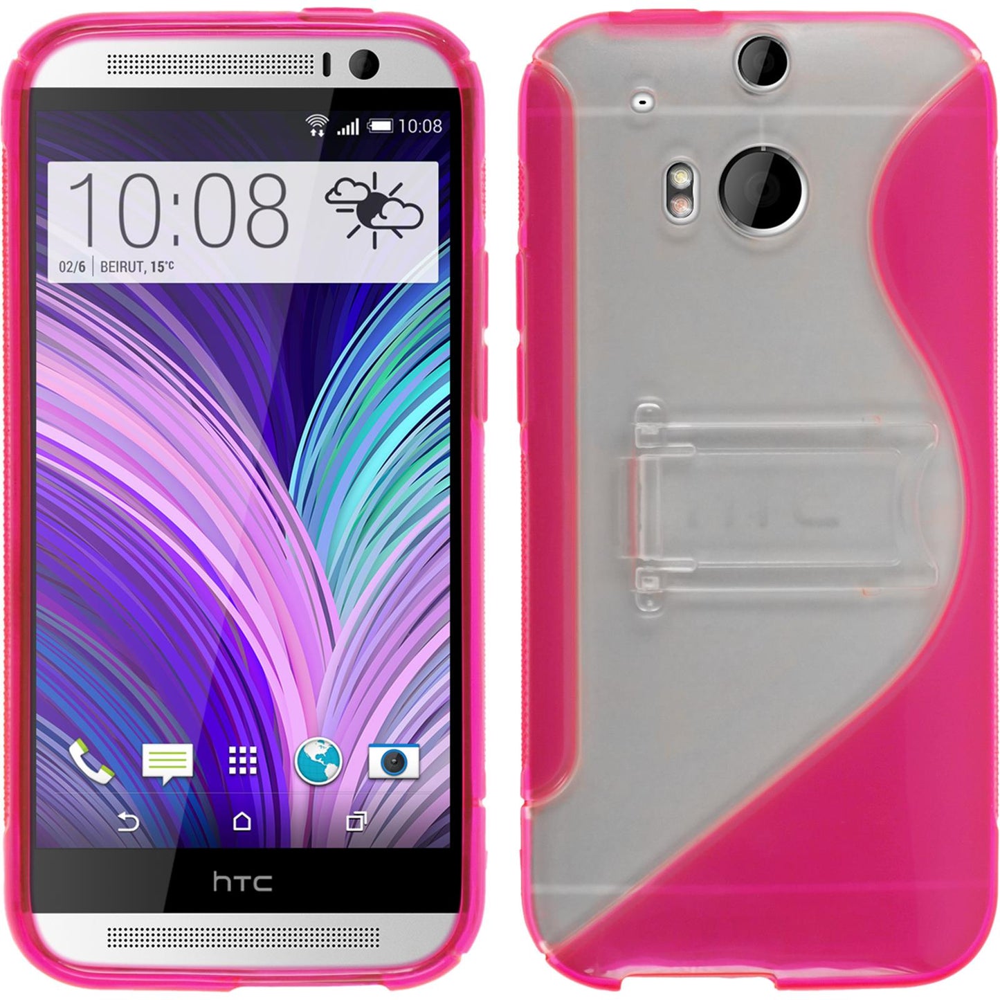 PhoneNatic Case kompatibel mit HTC One M8 - pink Silikon Hülle + 2 Schutzfolien