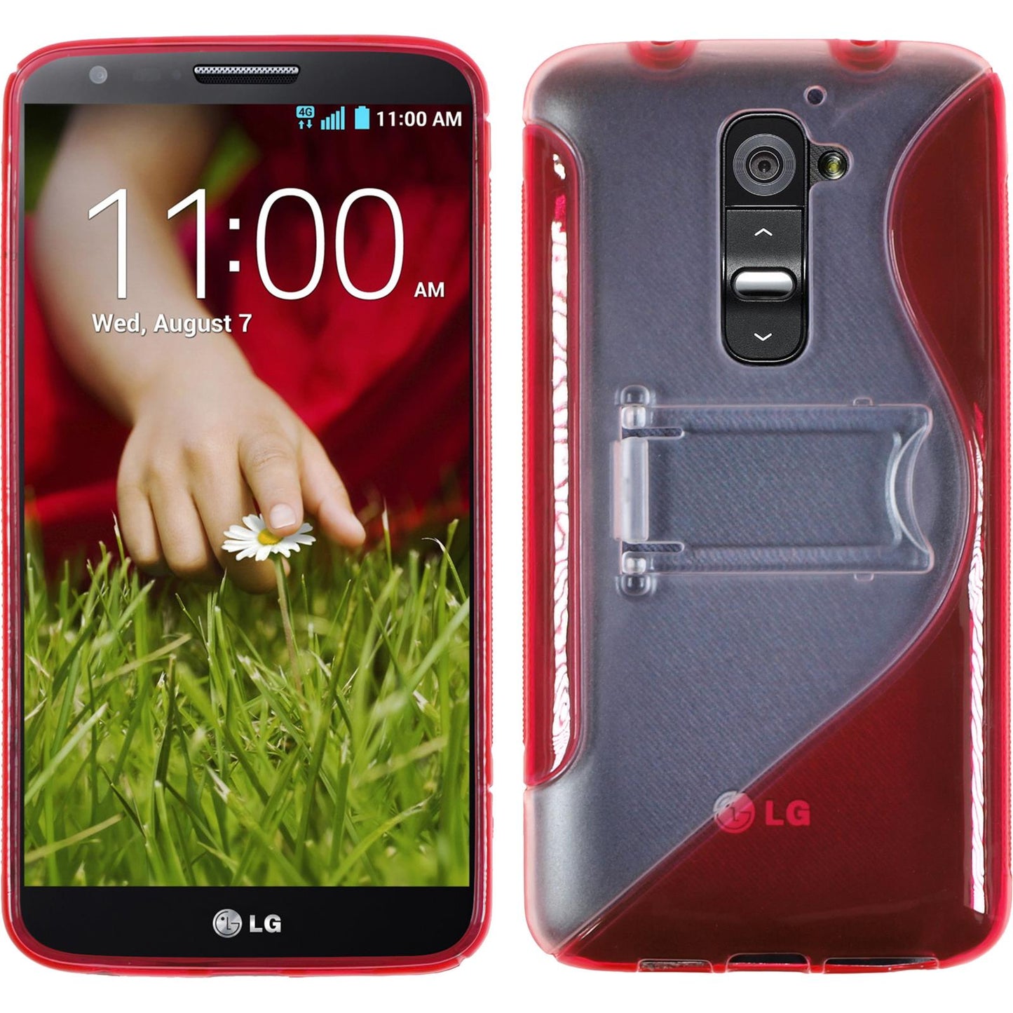 PhoneNatic Case kompatibel mit LG G2 - rot Silikon Hülle + 2 Schutzfolien