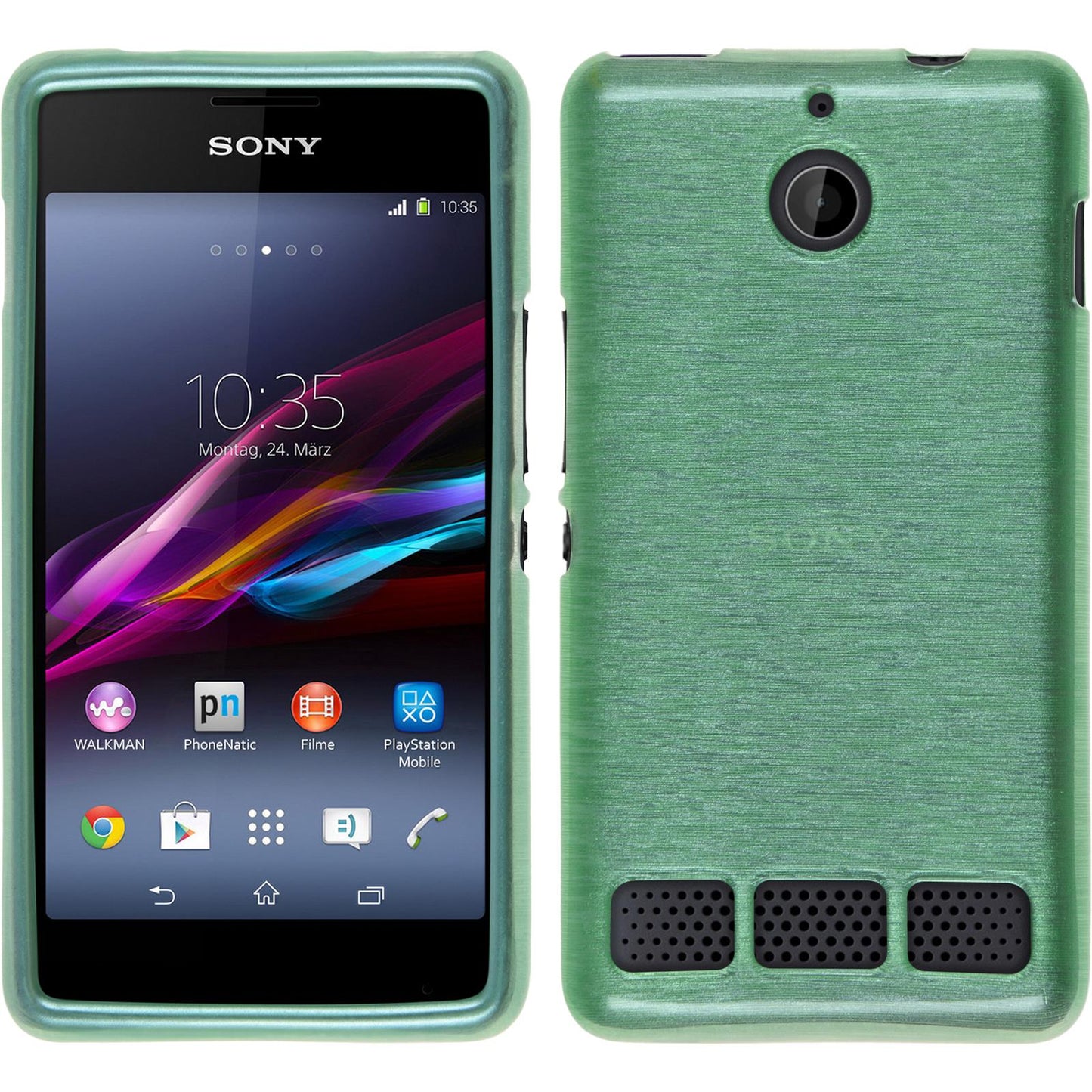 PhoneNatic Case kompatibel mit Sony Xperia E1 - grün Silikon Hülle brushed + 2 Schutzfolien
