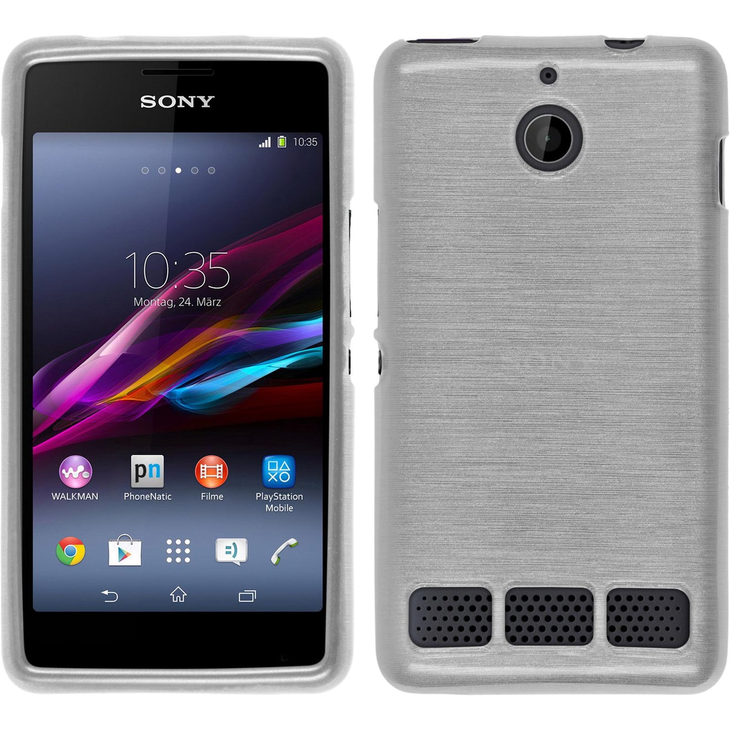 PhoneNatic Case kompatibel mit Sony Xperia E1 - weifl Silikon Hülle brushed + 2 Schutzfolien
