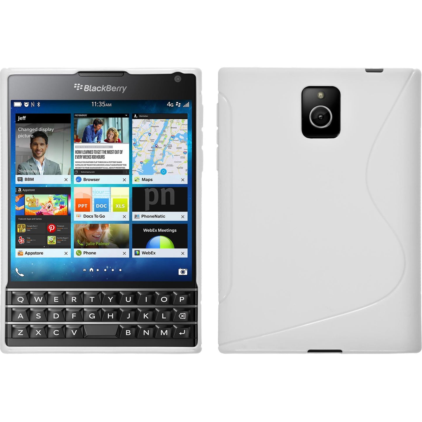 PhoneNatic Case kompatibel mit BlackBerry Q30 - weifl Silikon Hülle S-Style + 2 Schutzfolien