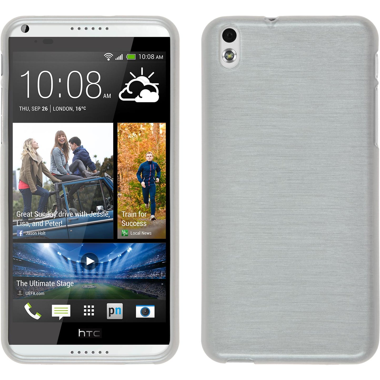 PhoneNatic Case kompatibel mit HTC Desire 816 - weifl Silikon Hülle brushed + 2 Schutzfolien