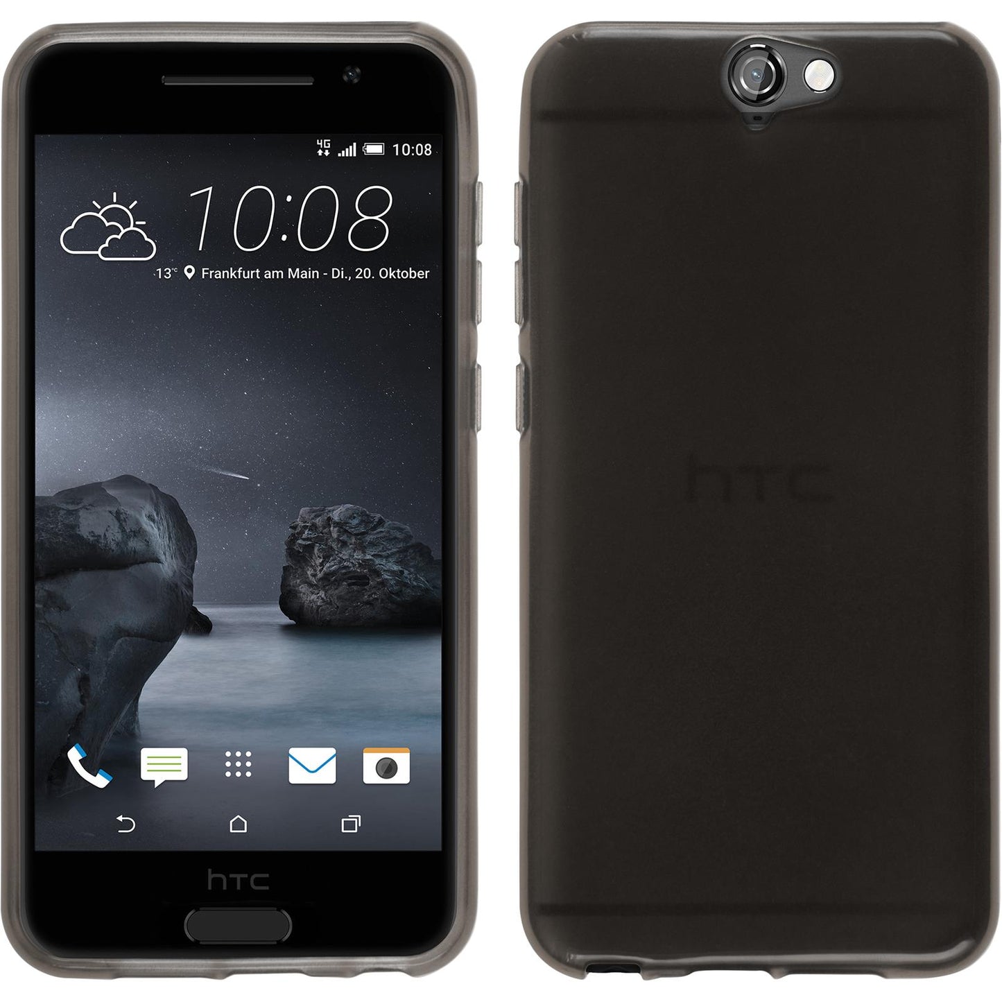 PhoneNatic Case kompatibel mit HTC One A9 - schwarz Silikon Hülle transparent + 2 Schutzfolien